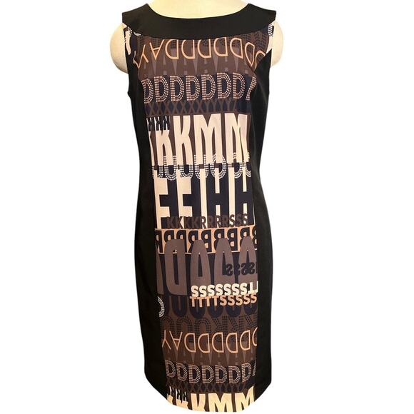 bpc Alphabet Lettering Typeface Shift Dress Size 8 Black Brown Tan Unique Artsy - Picture 1 of 8